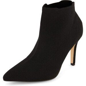 Women's Black Genie Stretch Knit Heel Faux Leather Memory Foam Padding Booties